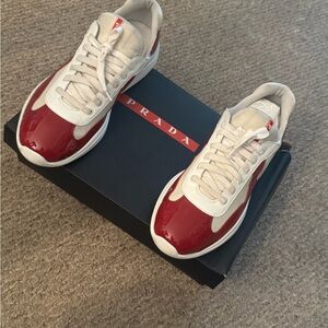 Prada Men's Red and White Sneakers